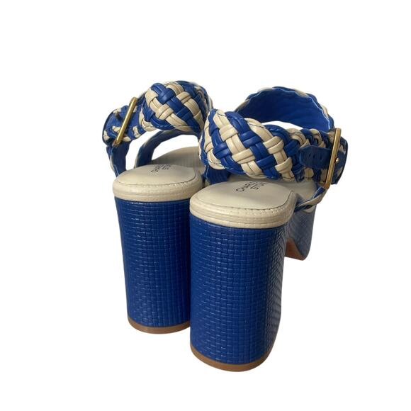 Charlotte Stone Woven Blue and Cream Heels - Picture 4 of 7